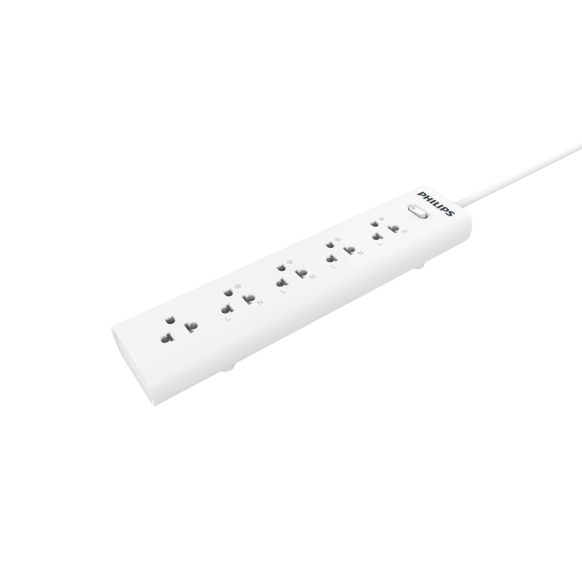 Philips Power Strip 5AC Outlet 3m Power Cord - White Philips Power Strip 5AC Outlet 3m Power Cord - White